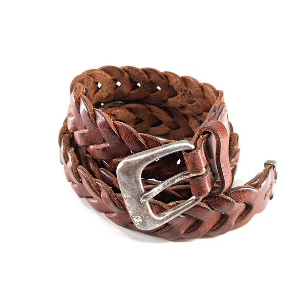 Vintage Genuine Leather Braided Belt Brown Western Distressed 1 Inch Wide XL 48 - Picture 2 of 11